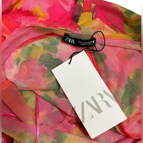 ZARA Printed Tiered Ruffle Mini Dress Size Large NWT  5 0447 - Picture 6 of 9